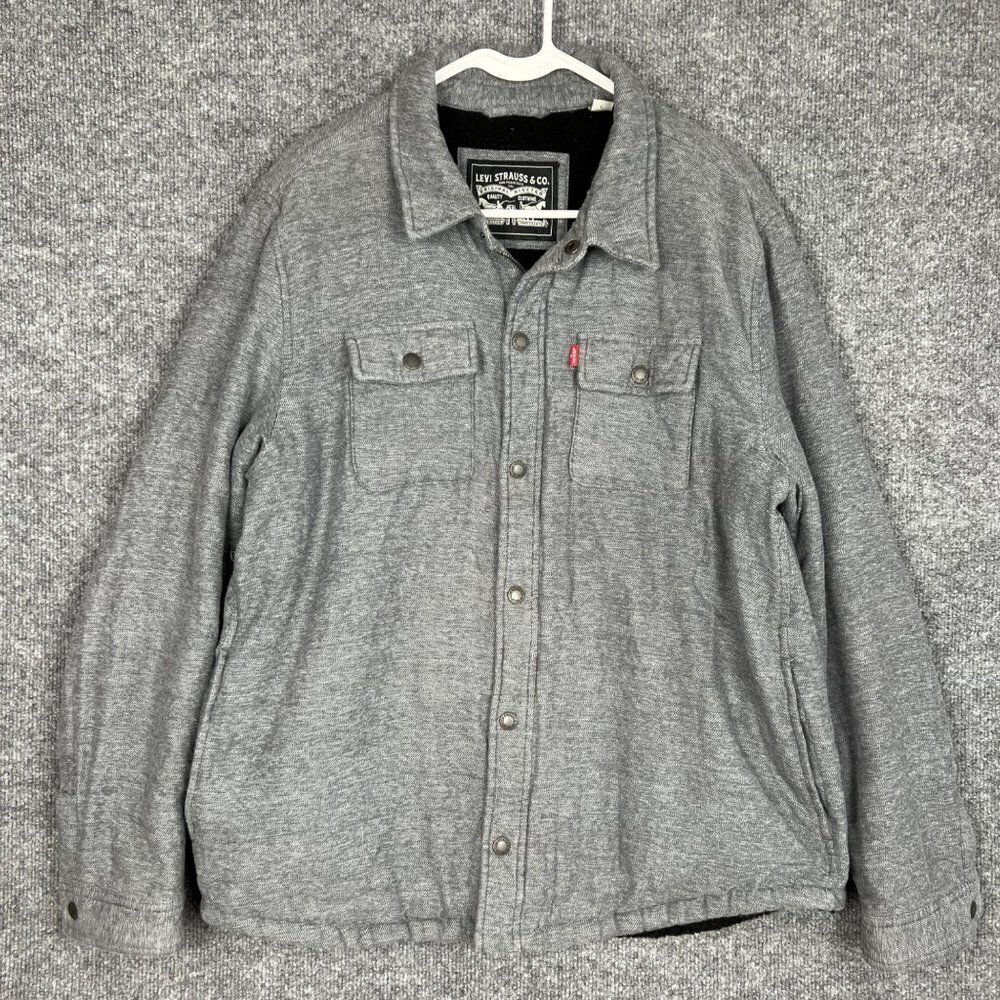 Levi's Strauss Sherpa Lined Button Shirt Jacket Men Size L Long Sleeve Gray‎